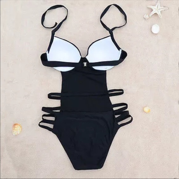 Sexy Backless Solid Black One-piece Suit Plus Size - Picture 4 of 4